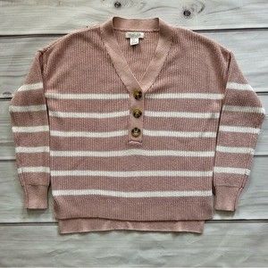 Rachel Zoe Blush Pink w/ White Stripped V-Neck w/ decorative buttons sweater XS